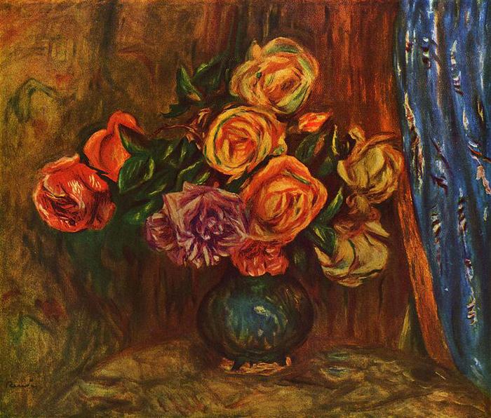 Pierre-Auguste Renoir Stilleben, Rosen vor Blauem Vorhang France oil painting art